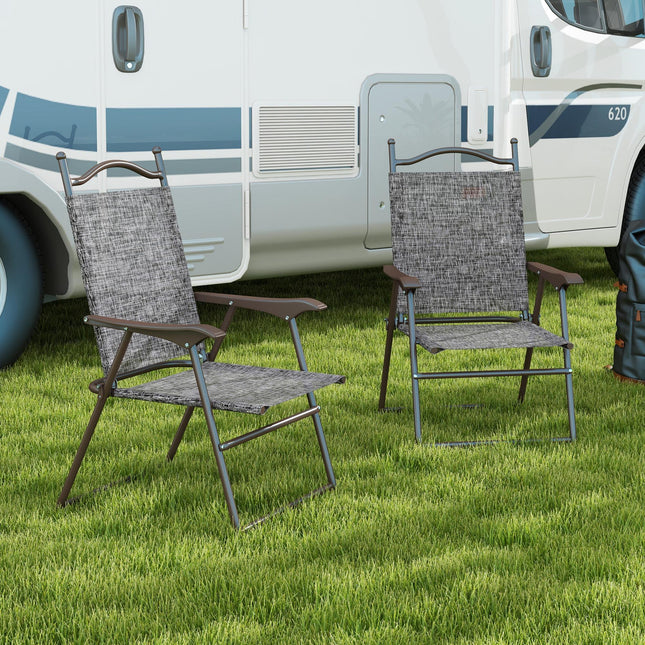Set of 2 Folding Patio Camping Chairs with Mesh Seats and Steel Frame - Grey