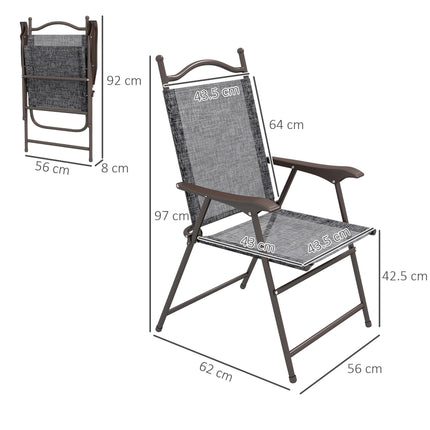 Set of 2 Folding Patio Camping Chairs with Mesh Seats and Steel Frame - Grey