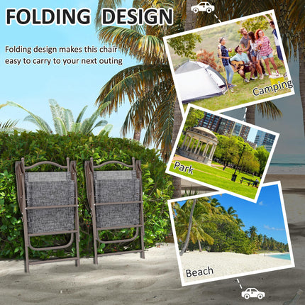Set of 2 Folding Patio Camping Chairs with Mesh Seats and Steel Frame - Grey