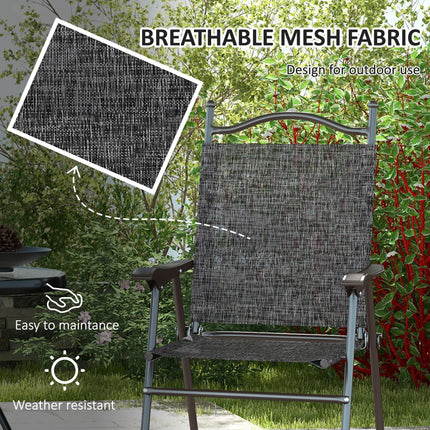 Set of 2 Folding Patio Camping Chairs with Mesh Seats and Steel Frame - Grey