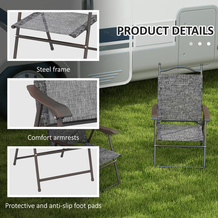 Set of 2 Folding Patio Camping Chairs with Mesh Seats and Steel Frame - Grey