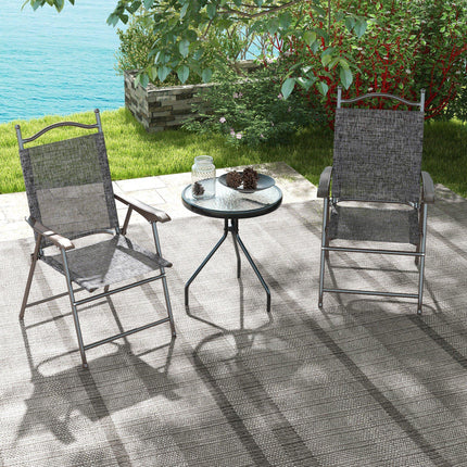 Set of 2 Folding Patio Camping Chairs with Mesh Seats and Steel Frame - Grey