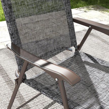 Set of 2 Folding Patio Camping Chairs with Mesh Seats and Steel Frame - Grey