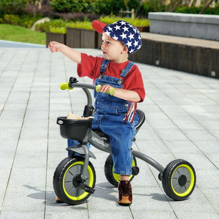 Kids Adjustable Seat Tricycle with Bell and Basket for Ages 2-5 Years - Black