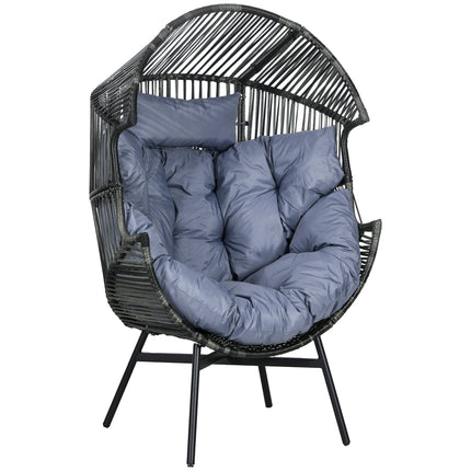 String Rattan Egg Chair with Padded Seat Cushion - Grey/Black