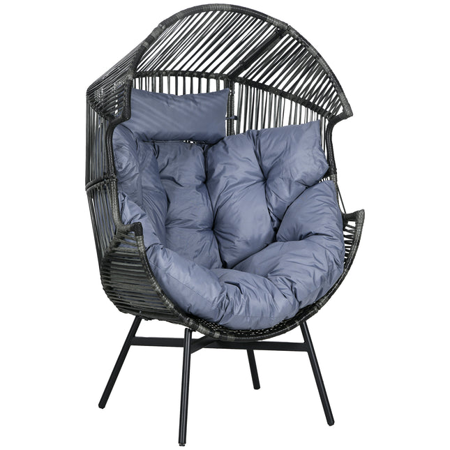 String Rattan Egg Chair with Padded Seat Cushion - Grey/Black