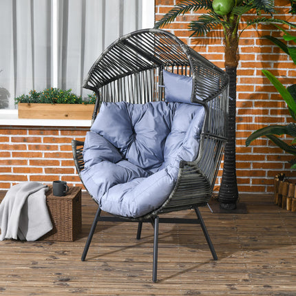 String Rattan Egg Chair with Padded Seat Cushion - Grey/Black