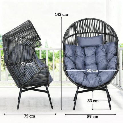 String Rattan Egg Chair with Padded Seat Cushion - Grey/Black