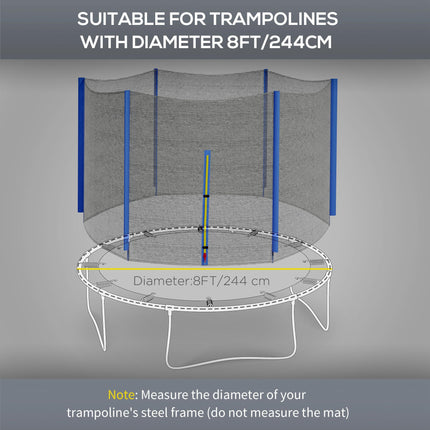 8ft Trampoline Replacement Net with 6 Plastic Pole Covers and Zipped Entrance - Blue
