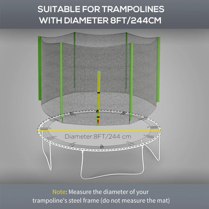 8ft Trampoline Replacement Net with 6 Plastic Pole Covers and Zipped Entrance - Green