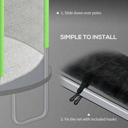 8ft Trampoline Replacement Net with 6 Plastic Pole Covers and Zipped Entrance - Green