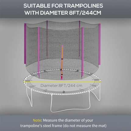 8ft Trampoline Replacement Net with Zipped Entrance & 6 Plastic Pole Covers - Pink