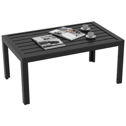 Rectangular Outdoor Patio Side Table with Steel Frame and Slatted Top - Black