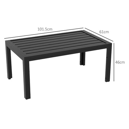 Rectangular Outdoor Patio Side Table with Steel Frame and Slatted Top - Black