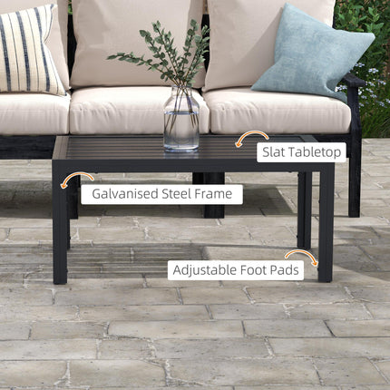 Rectangular Outdoor Patio Side Table with Steel Frame and Slatted Top - Black