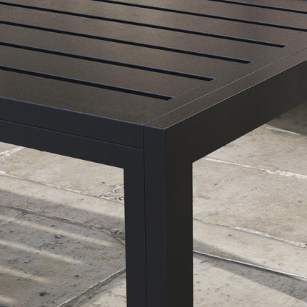 Rectangular Outdoor Patio Side Table with Steel Frame and Slatted Top - Black