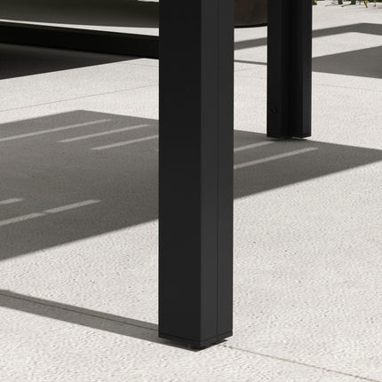 Rectangular Outdoor Patio Side Table with Steel Frame and Slatted Top - Black