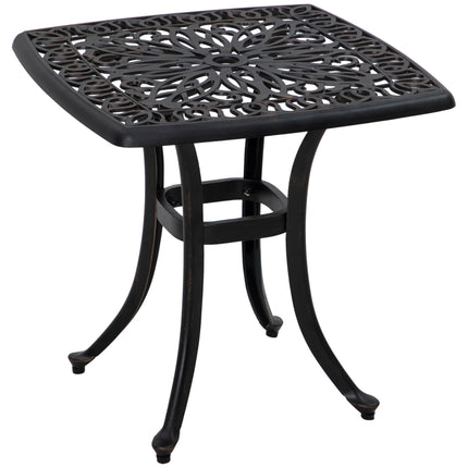 Cast Aluminium Square Bistro Side Table with Umbrella Hole - Bronze Tone