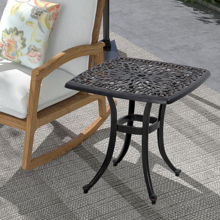 Cast Aluminium Square Bistro Side Table with Umbrella Hole - Bronze Tone