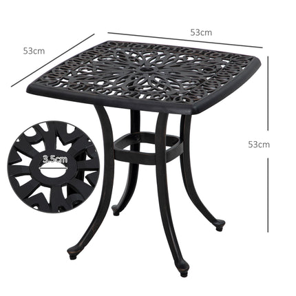 Cast Aluminium Square Bistro Side Table with Umbrella Hole - Bronze Tone