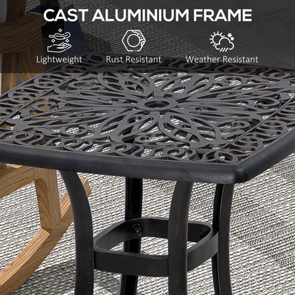 Cast Aluminium Square Bistro Side Table with Umbrella Hole - Bronze Tone