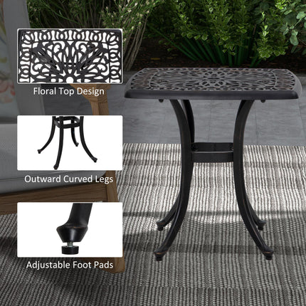 Cast Aluminium Square Bistro Side Table with Umbrella Hole - Bronze Tone