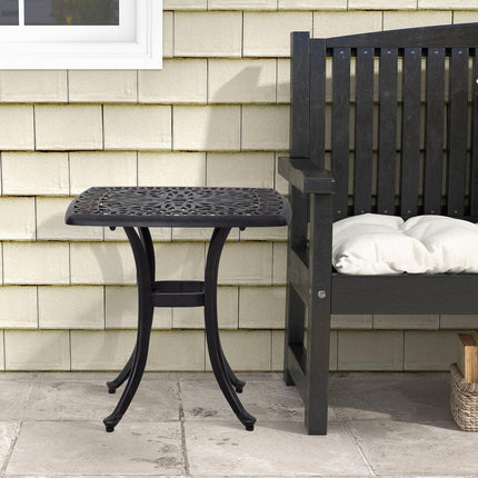Cast Aluminium Square Bistro Side Table with Umbrella Hole - Bronze Tone