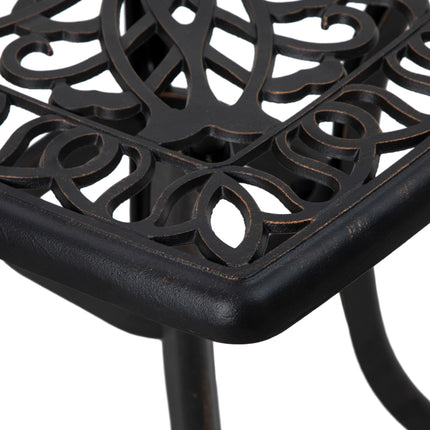 Cast Aluminium Square Bistro Side Table with Umbrella Hole - Bronze Tone