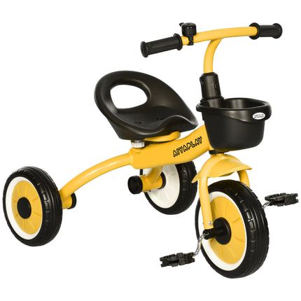 Adjustable Kids Tricycle with Basket and Bell for Ages 2-5 Years - Yellow