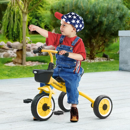 Adjustable Kids Tricycle with Basket and Bell for Ages 2-5 Years - Yellow