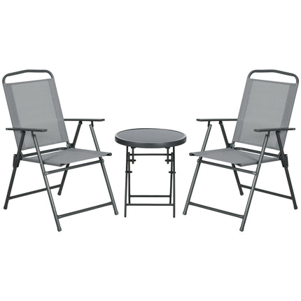 3-Piece Foldable Garden Bistro Table and Chairs Set with Glass Top - Light Grey