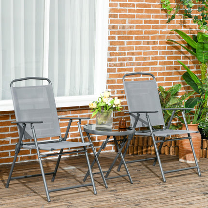 3-Piece Foldable Garden Bistro Table and Chairs Set with Glass Top - Light Grey