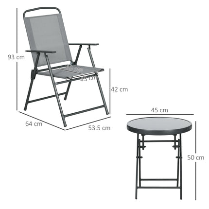 3-Piece Foldable Garden Bistro Table and Chairs Set with Glass Top - Light Grey