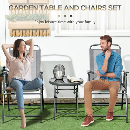 3-Piece Foldable Garden Bistro Table and Chairs Set with Glass Top - Light Grey