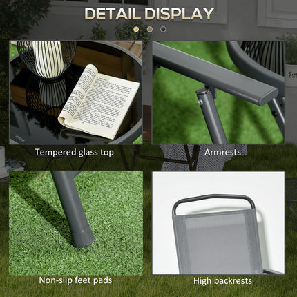 3-Piece Foldable Garden Bistro Table and Chairs Set with Glass Top - Light Grey