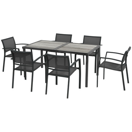 7 Piece Garden Dining Set with Breathable Mesh Chairs for 6 - Grey