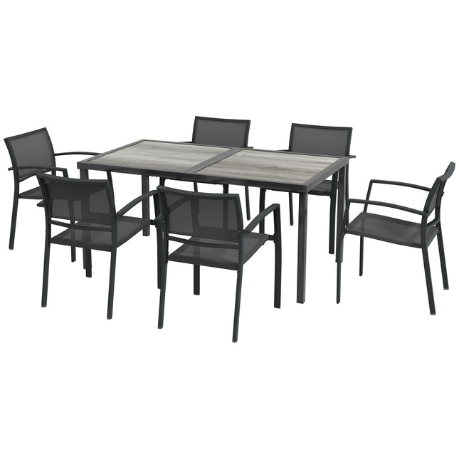 7 Piece Garden Dining Set with Breathable Mesh Chairs for 6 - Grey