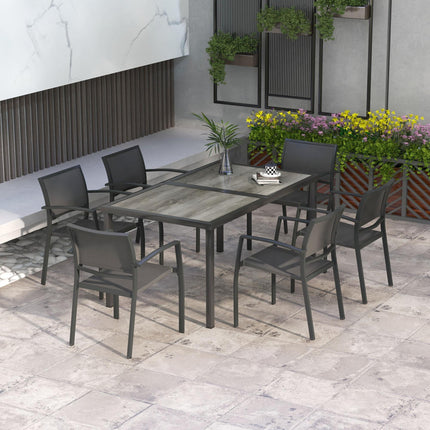 7 Piece Garden Dining Set with Breathable Mesh Chairs for 6 - Grey