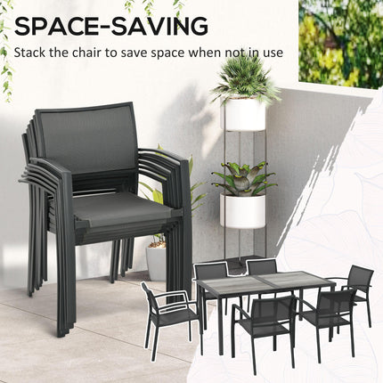 7 Piece Garden Dining Set with Breathable Mesh Chairs for 6 - Grey
