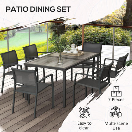 7 Piece Garden Dining Set with Breathable Mesh Chairs for 6 - Grey