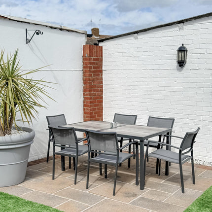 7 Piece Garden Dining Set with Breathable Mesh Chairs for 6 - Grey