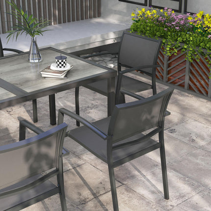7 Piece Garden Dining Set with Breathable Mesh Chairs for 6 - Grey