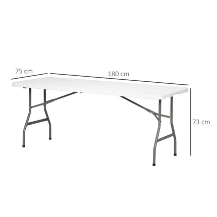 Folding Garden Table, 180 x 75cm Rectangular HDPE Outdoor Picnic Table for 6, Me