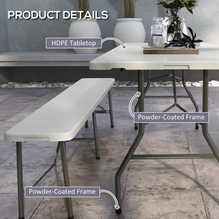 Folding Garden Table, 180 x 75cm Rectangular HDPE Outdoor Picnic Table for 6, Me