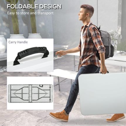 Folding Garden Table, 180 x 75cm Rectangular HDPE Outdoor Picnic Table for 6, Me