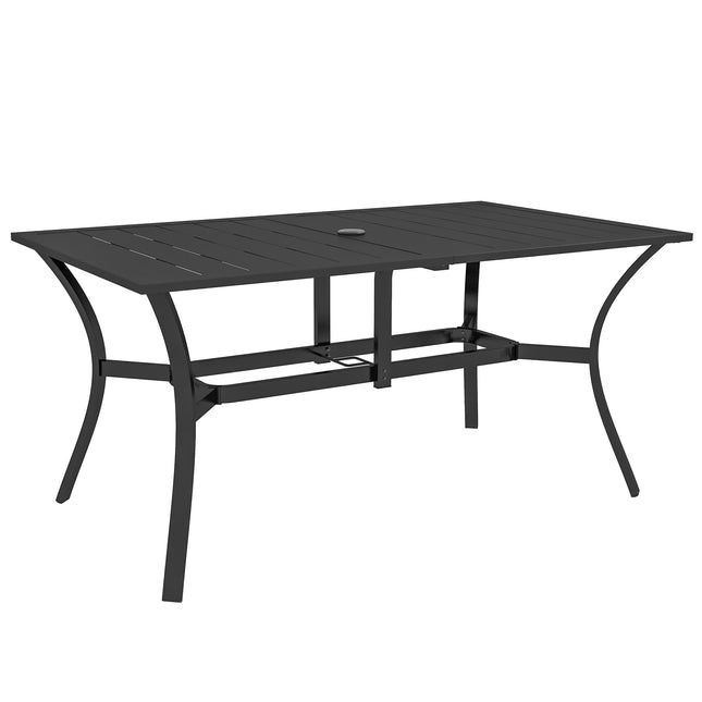 Rectangle 6-Seater Garden Dining Table with Parasol Hole 150x90cm - Black Steel