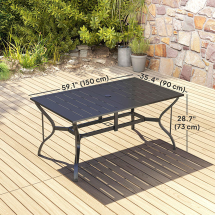 Rectangle 6-Seater Garden Dining Table with Parasol Hole 150x90cm - Black Steel