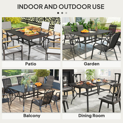 Rectangle 6-Seater Garden Dining Table with Parasol Hole 150x90cm - Black Steel