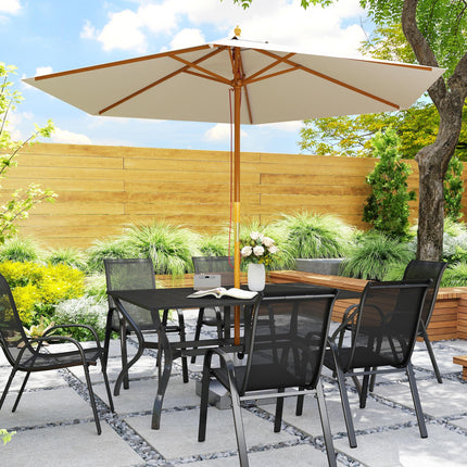 Rectangle 6-Seater Garden Dining Table with Parasol Hole 150x90cm - Black Steel