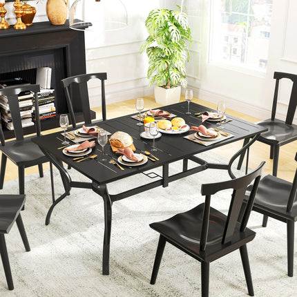 Rectangle 6-Seater Garden Dining Table with Parasol Hole 150x90cm - Black Steel